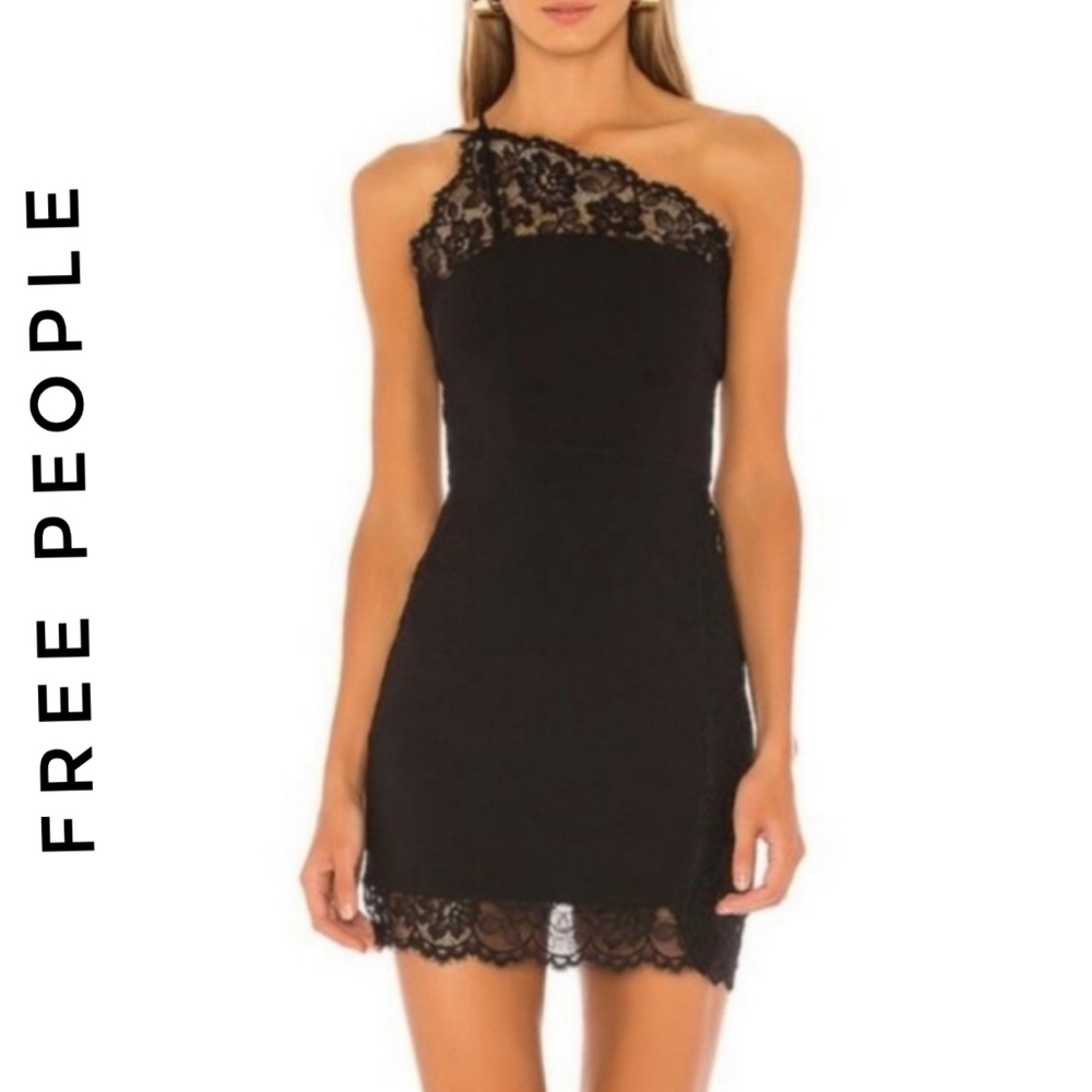 Free People Premonitions Lace One Shoulder Mini Dress M NWOT
